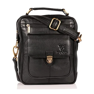 Abbildung von MATADOR Echt Leder Herren Umhängetasche Damen Schultertasche Schwarz Ledertasche Hochwertige Henkeltasche Arbeittasche