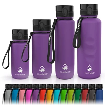 Abbildung von coolrhino Trinkflasche 1l für Sport, Outdoor, Schule, Fitness &amp; Kinder Wasserflasche auslaufsicher und Bpa frei Flasche Kohlensäure geeignet (Rhino lila, 1000ml)