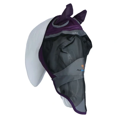 Abbildung von Shires Fliegenmaske Deluxe mit Ohren und Nase Violett Pony