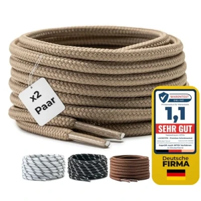 Abbildung von LaceHype 2 Paar Premium Runde Schnürsenkel [ Ø4,5 mm ] Polyester für Arbeitsschuhe, Stiefel, Outdoorschuhe und Sportschuhe reißfeste Schuhbänder (Khaki, 150cm)