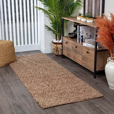 Abbildung von Surya Home Shaggy Berber Teppich Läufer Flauschiger für Wohnzimmer, Schlafzimmer, Langflor Hochflor Weiss flauschig 80x220 cm Flur in Hellbeige