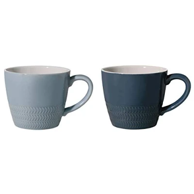 Abbildung von Bloomingville Tassen mit Henkel Hedda Retro Kaffeetasse Teetasse Vintage dickwandige Ø 9,5 x H 8,5 cm, blau, Keramik, 2er Set