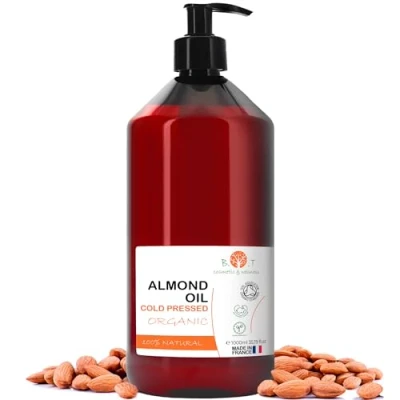 Abbildung von Mandelöl BIO Reines, Kaltgepresst, Natürlich. Kosmetik Massageöl, Haar und Bartöl, Körperöl, Anti Falten Gesichtsöl, Schwangerschaftsstreifen, Nägel, Baby, Scalp Oil 1000 ml