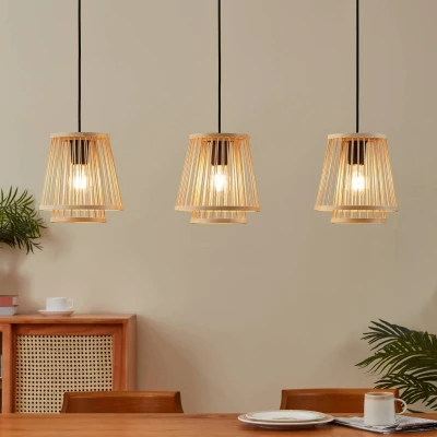 Abbildung von EGLO Hängeleuchte »HYKEHAM«, 3 flammig, Leuchtmittel E27 ohne Leuchtmittel, Holz Esszimmerlampe, Bambus in Natur, mit Fassung