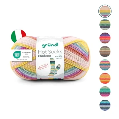 Abbildung von Gründl Hot Socks Madena (Sockenwolle aus 75% Schurwolle (superwash) und 25% Polyamid, Made in Italy, 4 fach Sockengarn, 100 g / 420 m, Nadelstärke: 2,5 mm 3 mm, 1 x g), caribean summer