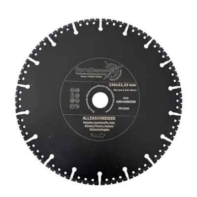 Abbildung von EDW Profi Diamant Trennscheibe Allesschneider Ø 230 mm zum Schneiden von Kunststoff Holz Metall GFK Carbon Glas und Waschbeton Resque Diamanttrennscheibe mit extrem wenig Funkenflug