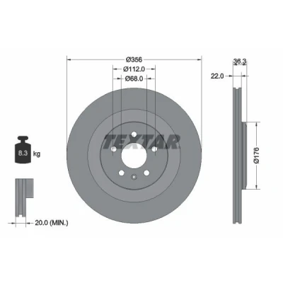 Abbildung von TEXTAR PRO 92241803 Bremsscheibe 356 22 05/06 112 innenbelüftet beschichtet ohne Radbefestigungsbolzen, Radnabe AUDI: A6 C7 Avant, Saloon