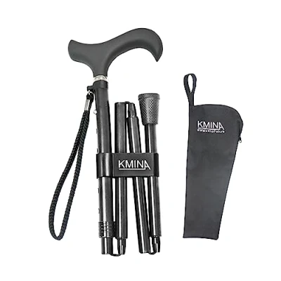 Abbildung von KMINA PRO Gehstock Klappbar, Damen Höhenverstellbar, Herren Elegant, Spazierstock Schwarz, Faltbar, Damen, Aluminium