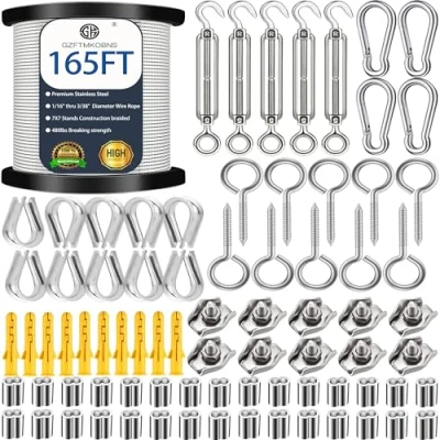 Abbildung von 50M Stahlseil 2mm,304 Edelstahlseil 2mm,Drahtseil 2mm,M2 Drahtseilklemme mit M5 Drahtseil Spanner für rankhilfe edelstahl seilsystem,spannseil außen