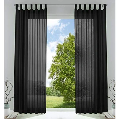 Abbildung von 2er Pack Gardinen Transparent Vorhang Set Wohnzimmer Voile Schlaufenschal mit Bleibandabschluß HxB 245x140 cm Schwarz, 61000CN