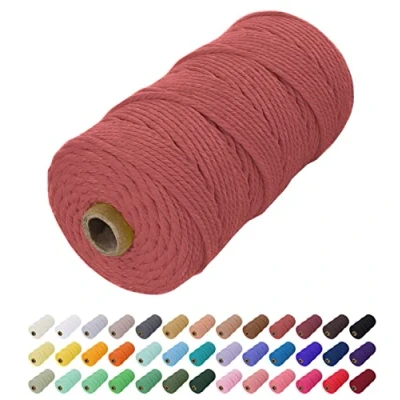 Abbildung von Uiopa Makramee Garn 2mm x 200m, Baumwollkordel Farbig Baumwollgarn Geflochten Baumwollseil, Natürliche Baumwollschnur für Wandbehang, Vorhang, Traumfänger, Hängepflanze, Deko (Korallrot)