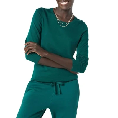 Abbildung von Amazon Essentials Damen Leichter, Langärmeliger Pullover Mit Rundhalsausschnitt (Erhältlich in Übergröße), Dunkelgrün, M