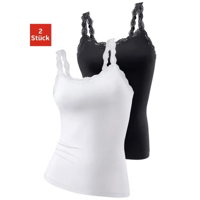Abbildung von Lascana 2 PACK Unterhemd/shirt, Damen, Größe: 32/34, Weiß/schwarz