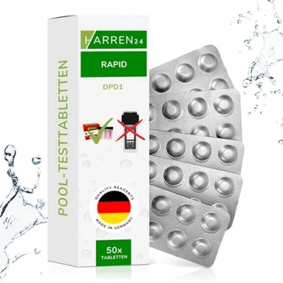 Abbildung von harren24 Rapid Testtabletten für Schütteltester, DPD 1 freies Chlor/DPD 4 Aktivsauerstoff/Phenol Red pH Wert, 50x, 100x, 250x, 500x, Wassertester (DPD1 / 50 Tabletten)