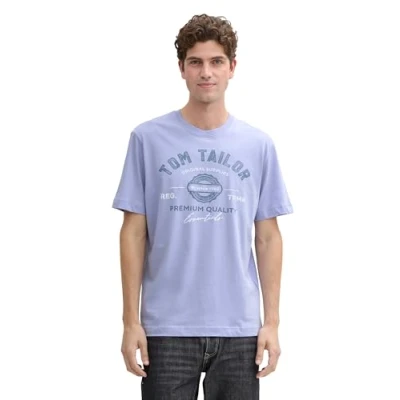 Abbildung von TOM TAILOR Herren 1037735 T Shirt aus Baumwolle mit Logo Print, 36549 Cold Purple, XXL