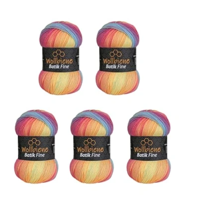 Abbildung von 5 x 100g Wollbiene Batik Fine 500 Gramm Wolle mit Farbverlauf mehrfarbig Multicolor Strickwolle Häkelwolle (5040 regenbogen pastell)