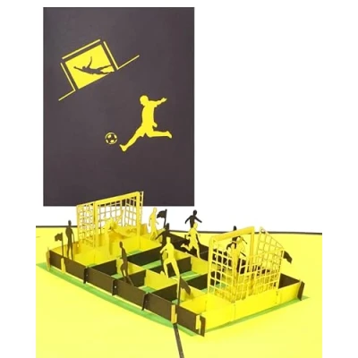 Abbildung von Pop Up Karte Fußballfan Schwarz &amp; Gelb 3D Fußball Geburtstagskarte Einladungskarte zum Geburtstag für Fans von Dortmund, Aachen u.v.m.