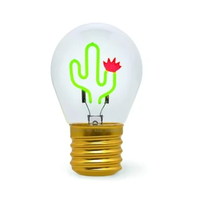 Abbildung von LEGAMI Glühbirnenförmige Tischlampe, wiederaufladbar mit USB Kabel, kabellos, Glühbirnen Fiktion, Cactus Thema, 6,8 x 10,3 cm