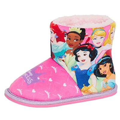 Abbildung von Disney Mädchen Prinzessin Stiefel Hausschuhe Kinder Kunstfell Gefüttert Glitzer Fleece Booties Pink 1 UK