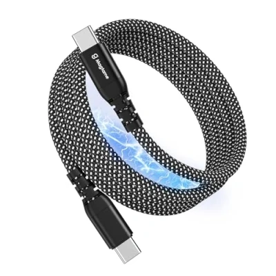 Abbildung von Magtame magnetisches USB C Kabel, elastisches gewickeltes zu Ladekabel 60W (3A), 1.5M/5FT einziehbares USBC Nylon geflochtene Typ Schnellladekabel kompatibel mit i Phone 16, für Samsung