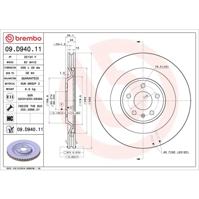 Abbildung von BREMBO 09.D940.11 Bremsscheibe 356 28 5 innenbelüftet beschichtet hochgekohlt mit Schrauben PORSCHE: Macan