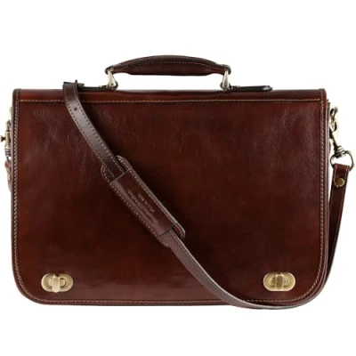 Abbildung von Time Resistance Leder Aktentasche Handgefertigte Umhängetasche Laptop Tasche für bis zu 15 Zoll Dokumententasche A4 in Dunkelbraun