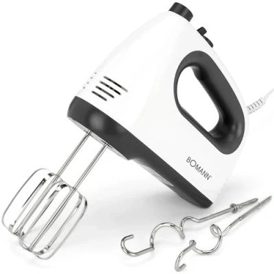 Abbildung von Bomann® Mixer kraftvoller 400 Watt Motor Handmixer Turbostufe &amp; 5 Geschwindigkeitsstufen Handrührgerät spülmaschinengeeignete Edelstahlquirle und knethaken HM 6054 CB