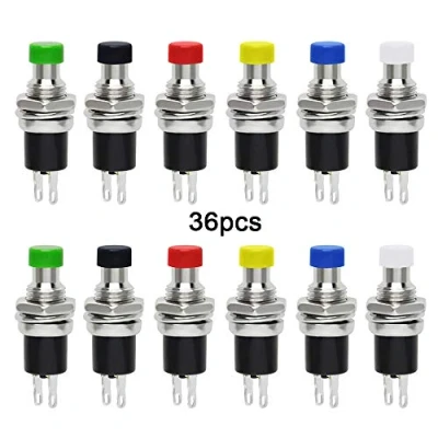 Abbildung von QitinDasen 36Pcs Premium 7mm Mini Momentanen Druckknopfschalter Normal Geöffnet, 2 Poliger SPST Druckknopfschalter, Sperrloser 1A 250V AC (6 Farben)
