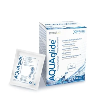 Abbildung von Joydivision Original AQUAglide 50x3ml Gleitgel Natural, Kristallklares &amp; Veganes Gleitmittel, pH optimiert und latex Kondom kompatibel
