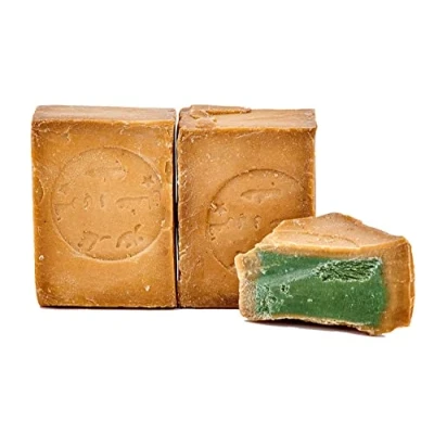 Abbildung von Carenesse Original Aleppo Seife 2 x 200 g, 95% Olivenöl und 5% Lorbeeröl, Olivenölseife Haarseife Naturseife in Handarbeit nach Traditionsrezept langer Reifezeit