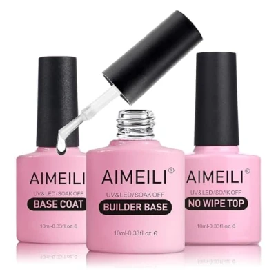 Abbildung von AIMEILI 7 in 1 Builder Gel und Top Coat Base Set, 3 x 10ml Nail Extension Clear No Wipe Unterlack Überlack Maniküre Set