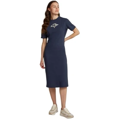 Abbildung von Tommy Hilfiger Script TEE Dress Freizeitkleid, Damen, Größe: 3XL, Dark night navy