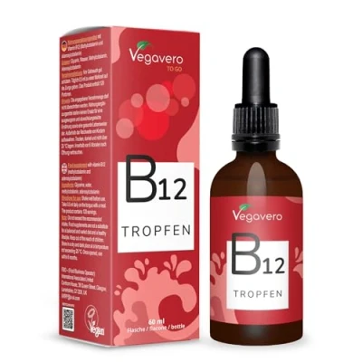Abbildung von Vitamin B12 Tropfen 60 ml Ohne Alkohol Aktivformen: 80% Methyl &amp; 20% Adenosylcobalamin 500 µg flüssig Laborgeprüft Konservierungsstoffe Vegavero®