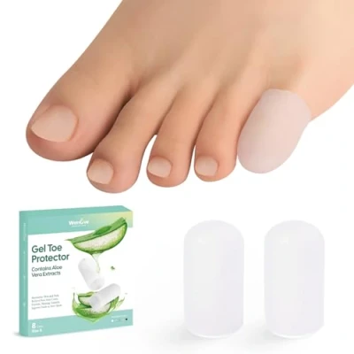 Abbildung von Welnove Gel Zehenkappe und Zehenschutz 12er Pack Aloe Vera Extrakt infundiert Silikon Zehenabdeckungen für Schmerzlinderung, fehlende oder eingewachsene Zehennägel, Hühneraugen, Schwielen, Blasen