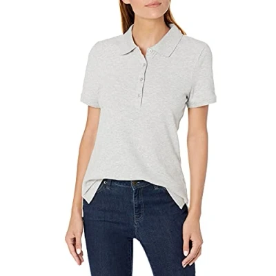 Abbildung von Amazon Essentials Damen Kurzärmeliges Poloshirt (Erhältlich In Übergröße), Hellgrau Meliert, XXL