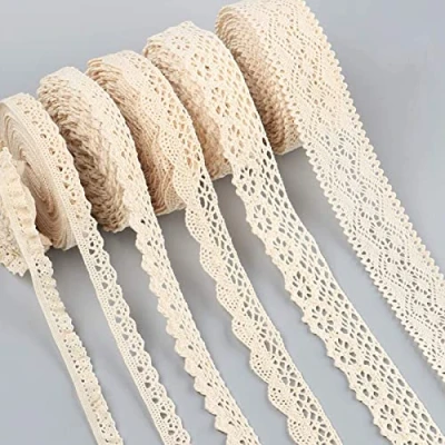 Abbildung von Spitzenband Vintage Spitze Borten 30M Baumwolle Dekoband Zierband Spitzenstoff Spitzenborte Geschenkband für Hochzeit Deko DIY Handwerk, 6 Rollen, Beige