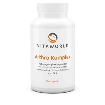 Abbildung von vitaworld Arthro Komplex, Die vegane Gelenkformel Mit Glucosamin, MSM, Hyaluronsäure und Lysin, natürlichem Silicium aus Bambus Extrakt, Vegan, 120 Kapseln