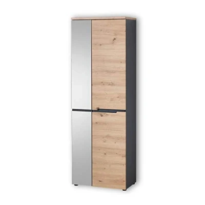 Abbildung von Stella Trading MEMPHIS Garderobenschrank mit Spiegel in Artisan Eiche Optik, Graphit Moderner Flurgarderoben Schrank viel Stauraum 65 x 197 38 cm (B/H/T)