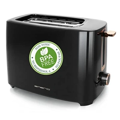 Abbildung von Emerio TO 125131.1 Toaster mit 2 extra Breiten Toastschlitzen für Toastscheiben in einem Rutsch, herausnehmbare Krümelschublade, 7 einstellbare Bräunungsstufen, 700W, BPA frei, schwarz/Gold