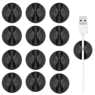 Abbildung von Kabelhalter Kabelclips, 12PCS Kabel Organizer Kabelklemmen Selbstklebend Clips, Kabelorganizer für Schreibtisch, Kabelmanagement Netzkabel Schwarz