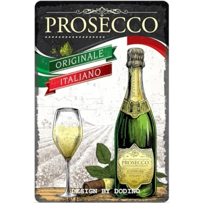 Abbildung von DODINO 20X30cm retro blechschilder, PROSECCO, funny, vintage, Dekoratives Wohnaccessoire, Deko Metallschild Schild für alle Bar Theke oder Pub Besitzer