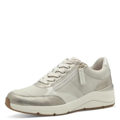 Abbildung von Jana Damen Sneaker flach mit Reißverschluss Vegan, Mehrfarbig (Beige/Gold), 39 EU