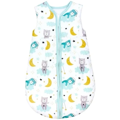 Abbildung von TupTam Ganzjahresschlafsack 2.5 TOG wattiert ärmellos Baby Schlafsack OEKO TEX, Farbe: Bär auf Wolke gelber Mond, Größe: 80 86