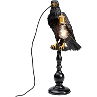 Abbildung von Kare Design Tischlampe Animal Sitting Crow Schwarz, Tischleuchte, Schreibtischlampe Kinder, Deko Lampe, Raben Motiv, Wohnzimmer, Schlafzimmer, (H/B/T) 61x16x29cm