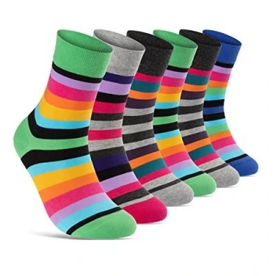 Abbildung von Damen Socken Ringel Bunt Geringelt Baumwolle Komfortbund ohne Naht 11979 WP (6 Paar 35 38)