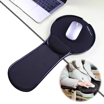 Abbildung von LL COEUR Ergonomische Mausarmhalterung mit Handgelenkstütze Verstellbar Armablage Handgelenkauflage Memory Schaum Armauflage Schreibtisch Extender für Tisch und Stuhl (Schwarz)