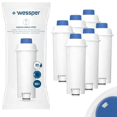 Abbildung von Wessper Wasserfilter Kartuschen für Kaffeevollautomat, Ersatz Filter DeLonghi DLSC002, SER3017, ECAM, ESAM, ETAM, SECAM, Series S, Filterkartuschen Kaffeemaschinen 6er Pack