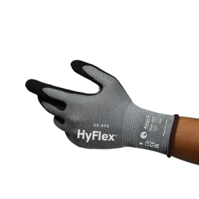 Abbildung von Ansell HyFlex 11 571 Schnittschutz Handschuhe, Atmungsaktive Nitril beschichtung, Höchste Weiterreißfestigkeit, Arbeitshandschuhe Herren Damen, Waschbare, Grau, Größe L (12 Paar)