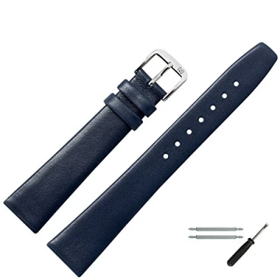 Abbildung von MARBURGER Uhrenarmband 14mm Leder Schwarz Silber Glatt Montage Set 7101410000120