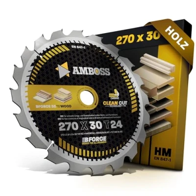 Abbildung von HM Kreissägeblatt 270x30 Z24 Wechselzahn für Holz Zuschnitt. AMBOSS WERKZEUGE® Sägeblatt 270mm komp. zu Scheppach Forsa 3.0. Precisa 4.0 Makita HS0600. 5103R DeWalt DWS777 uvm.